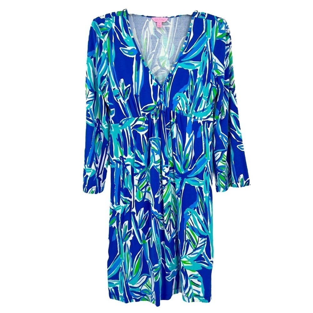LILLY PULITZER RENATA V-NECK BABYDOLL FLORAL TUNIC DRESS SZ S
